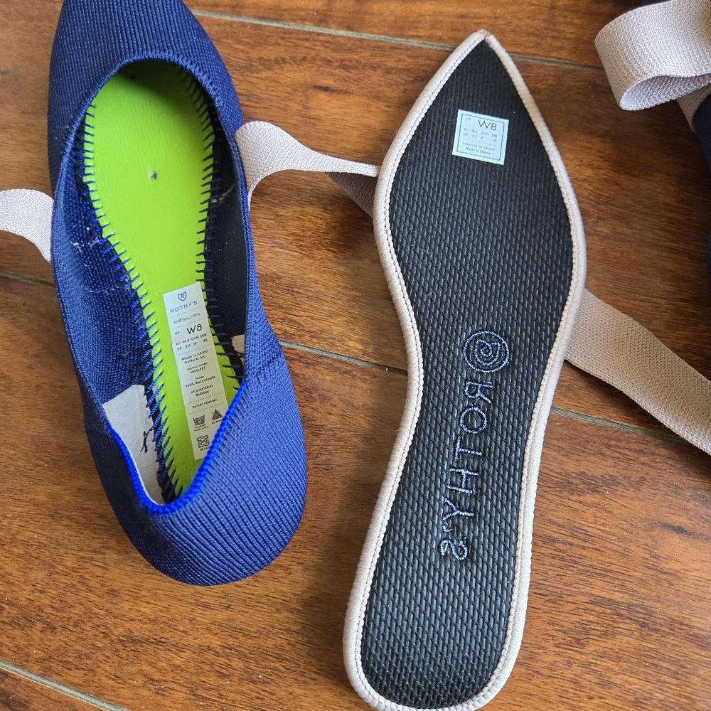 Rothy’s Sapphire Blue Mary Jane Bow Flats Pointed Toe Balletcore Size 8 - Picture 14 of 16